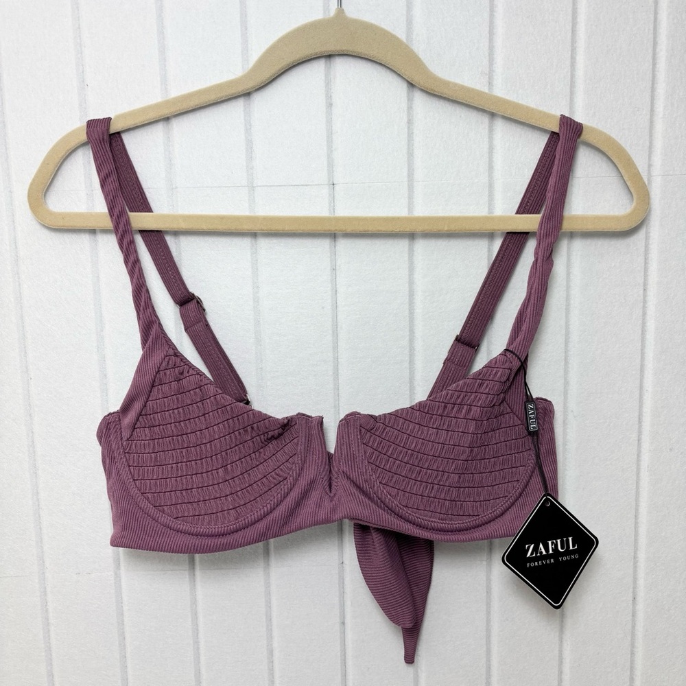 Zaful Ribbed Purple Bikini High Cut Size‎ 6 NEW